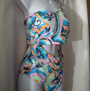 Jessica Simpson Vibrant Pink and Orange One Piece Swimsuit